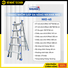 Thang Nhôm Gấp Đa Năng Nikawa NKE-45 Cao 4.5m Linh Hoạt 4 Kiểu Sử Dụng, An Toàn Cho Mọi Công Trình | Hàng Chính Hãng, Có VAT