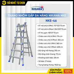 Thang Nhôm Gấp Đa Năng Nikawa NKE-46 Cao 5.6m Chuyên Dụng Cho Công Trình, Linh Hoạt Nhiều Tư Thế Sử Dụng | Hàng Chính Hãng, Có VAT