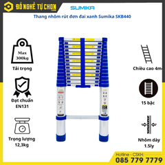 Thang Đơn Rút Nhôm Sumika SKB440 – Đai Xanh, Chiều Cao 4.4m | Gọn Nhẹ, Bền Chắc, Chuẩn An Toàn Châu Âu | Hàng Chính Hãng, có VAT