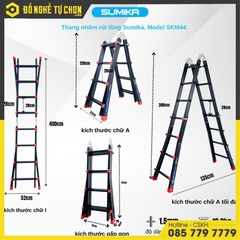Thang Nhôm Rút Lồng Sơn Tỉnh Điện SUMIKA SKM44, Chữ A Cao 2.0m