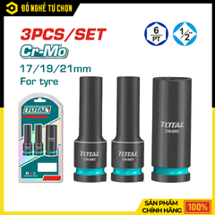 Bộ 3 Đầu Tuýp Tác Động Sâu 1/2 Inch Total THKISD12042L Thép Cr-Mo Chuyên Mở Bánh Xe, Chịu Lực Cực Tốt | Hàng Chính Hãng, Có VAT