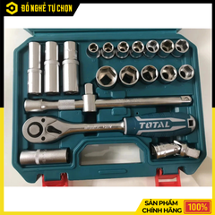 Bộ 20 Đầu Tuýp 1/2 Inch Total THT121201 Thép Cr-V Chịu Lực Cao, Kèm Tay Vặn 45 Răng Chuyên Nghiệp | Hàng Chính Hãng, Có VAT