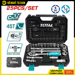 Bộ Tuýp 25 Chi Tiết Total THT121251 1/2 Inch Thép Cr-V Cao Cấp, Đầy Đủ Phụ Kiện Cho Thợ Chuyên Nghiệp | Hàng Chính Hãng, Có VAT