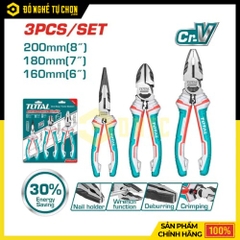 Bộ 3 Kìm TOTAL THT2K0301S - Trợ Lực 30% - Chất Liệu Thép CR-V - Hàng Chính Hãng Có VAT