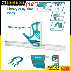 Thước Vuông Kết Hợp Total TMT653005 – 300mm (12”) – Lưỡi Inox Chống Gỉ – Có Nút Khóa Từ Tính – Hàng Chính Hãng Có VAT