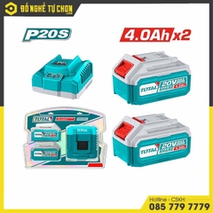 Bộ 2 pin TFBLI2002 và 1 sạc TFCLI20411E dùng pin  Lithium-Ion 20V hiệu Total TFBCPK1424
