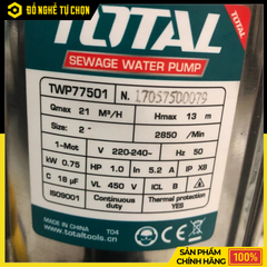 Máy Bơm Chìm Nước Thải 750W Total TWP775016 – Công Suất Mạnh Mẽ, Bền Bỉ, Hoạt Động Ổn Định – Hàng Chính Hãng, Có VAT
