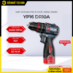 Máy Khoan Pin 10mm YUP YP16-DR10A – 3 Chức Năng Khoan/Vít/Búa, Lực Siết 50Nm, Đa Năng Mạnh Mẽ | Hàng Chính Hãng, Có VAT