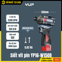 Máy Vặn Vít Pin YUP YP16-W150B – Lực Siết 150Nm, 3 Cấp Chỉnh Lực, Nhỏ Gọn Mạnh Mẽ | Hàng Chính Hãng, Có VAT