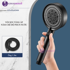 Vòi Sen Tăng Áp 5 Chế Độ, Tiết Kiệm Nước Màu Đen Sang Trọng, Tia Nước Nhỏ Áp Lực Cao VOI-01