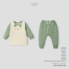 NOUS - Bộ dài tay màu be phối xanh lá 18M - SS24.T8A
