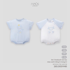 NOUS - Set 2 bodysuit cộc tay màu xanh trắng in trang trí 0M - SS24.T8A