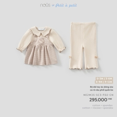 (0M-9M) NOUS - Bộ dài tay áo dáng xòe ca rô nâu phối quần be - SS26.T8A