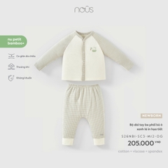 (Newborn) NOUS - Bộ dài tay be phối kẻ ô xanh lá in họa tiết - SS26.T8A
