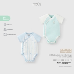 (0M-9M) NOUS - Set 2 bodysuit cộc màu trắng kẻ sọc và màu xanh in họa tiết - SS26.T8A