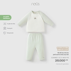(9M-2Y) NOUS - Bộ dài tay màu be phối xanh lá thêu họa tiết - SS26.T8A