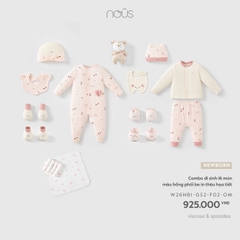 (Newborn) NOUS - Combo đi sinh 16 món màu hồng phối be in thêu họa tiết - SS26.T8A