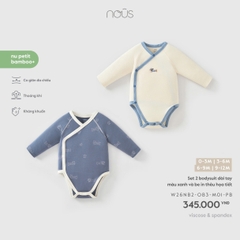 (0M-9M) NOUS - Set 2 bodysuit dài tay màu xanh và be in thêu họa tiết - SS26.T9A