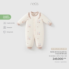 (0M-9M) NOUS - Bộ liền dài màu be phối nâu in họa tiết QR code - SS26.T9A