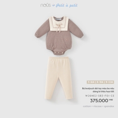 (0M-9M) NOUS - Bộ bodysuit dài tay màu be nâu dáng bí thêu họa tiết - SS26.T9A