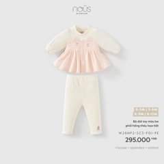 (0M-9M) NOUS - Bộ dài tay màu be phối hồng thêu họa tiết - SS26.T9A