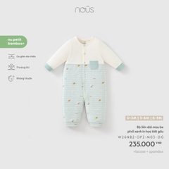 (0M-9M) NOUS - Bộ liền dài màu be phối xanh in họa tiết gấu - SS26.T9B