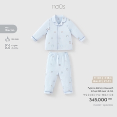 (6M-2Y) NOUS - Pyjama dài tay màu xanh in họa tiết mèo và chó - SS26.T9B