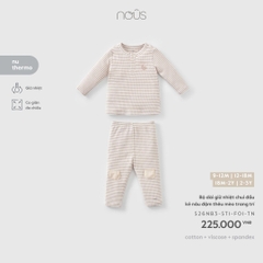 (9M-2Y) NOUS - Bộ dài giữ nhiệt chui đầu kẻ nâu đậm thêu mèo trang trí - SS26.T10A