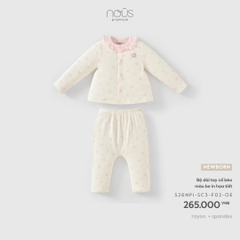 (Newborn) NOUS - Bộ dài tay cổ bèo màu be in họa tiết - SS26.T10A