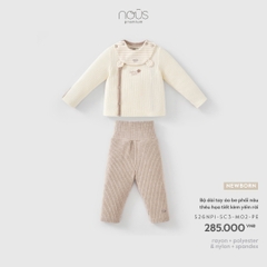 (Newborn) NOUS - Bộ dài tay áo be phối nâu thêu họa tiết kèm yếm rời - SS26.T10A