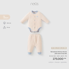 (0M-9M) NOUS - Bộ bodysuit dài tay màu be phối xanh in họa tiết - SS26.T10A