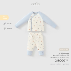 (Newborn) NOUS - Bộ dài tay áo be quần xanh in tràn họa tiết - SS26.T10A