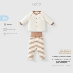 (0M-9M) NOUS - Bộ dài tay áo be quần sọc nâu - SS26.T10A