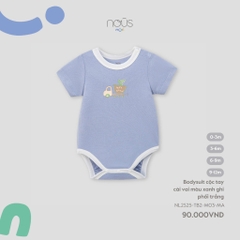 NOUS MINI - Body cộc tay cài vai màu xanh ghi phối trắng - SS25.T4B