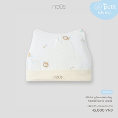 NOUS - Mũ tai gấu màu trắng họa tiết sư tử và sóc  -SS25.T9A