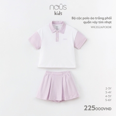 NOUS - Bộ cộc polo áo trắng phối quần váy tím nhạt