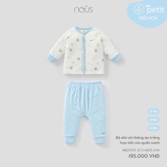 NOUS - Bộ dài cài thẳng áo trắng họa tiết cún quần xanh - 0-3M - SS25.T9A