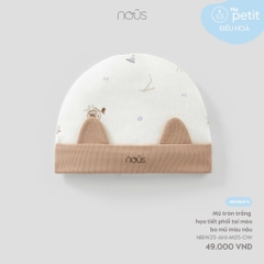 NOUS - Mũ tròn trắng họa tiết phối tai mèo bo mũ màu nâu -SS25.T9A