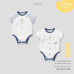 NOUS - Set 2 body chip cộc kẻ xanh in mèo vũ trụ - - 3-6M - SS25.T9A