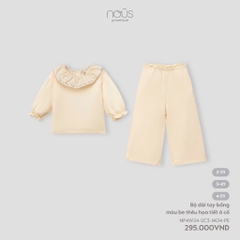 NOUS:S30:-:Bộ:dài:tay:bồng:màu:be:thêu:họa:tiết:ở:cổ:3Y:-:3-4Y:-:SS24.T8A