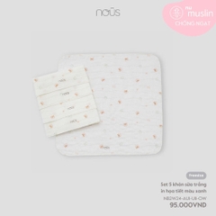 NOUS - Set 5 khăn sữa trắng in họa tiết màu xanh - SS24.T11A
