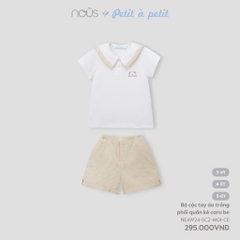 NOUS - Bộ cộc tay áo trắng phối quần kẻ caro be 5Y - 5-6Y - SS24.T8A