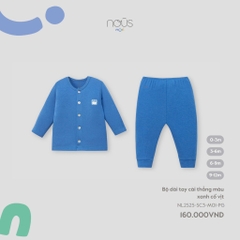 NOUS:MINI:-:Bộ:dài:tay:cài:thẳng:màu:xanh:cổ:vịt:-:6-9M:-:SS25.T4B