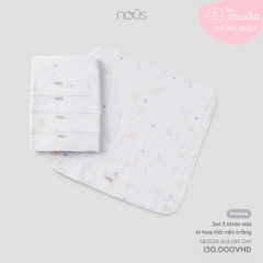 NOUS - Set 5 khăn sữa in hoạ tiết nền trắng - SS25.T4A