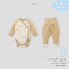 NOUS - Bộ bodysuit dài tay màu nâu phối be in họa tiết 0M - SS24.T8A