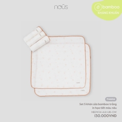 NOUS - Set 5 khăn sữa bamboo trắng in họa tiết màu nâu - SS24.T8A
