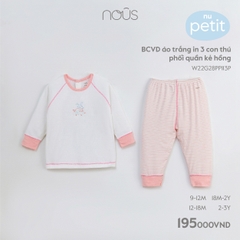 NOUS - BCVD áo trắng in 3 con thú phối quần kẻ hồng - Nu Petit - 9M