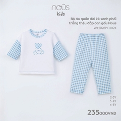 NOUS - Bộ áo quần dài kẻ xanh phối trắng thêu đắp con gấu Nous - Kid - 2Y - ZTD