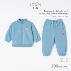 NOUS:-:Bộ:áo:quần:dài:màu:xanh:cổ:kéo:khóa:hình:thêu:trang:trí:-:3-4Y:-