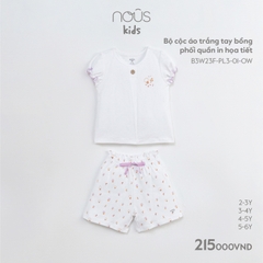 NOUS - Bộ cộc áo trắng tay bồng phối quần in họa tiết - Kids - 2Y - Kids
